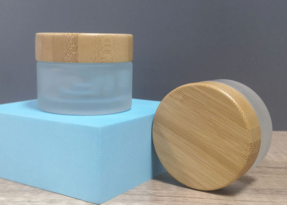 JiaZi bereifte Bambuscremetiegel der Klarglas-kosmetischen Glas-Holz-Korn-Deckel-50g